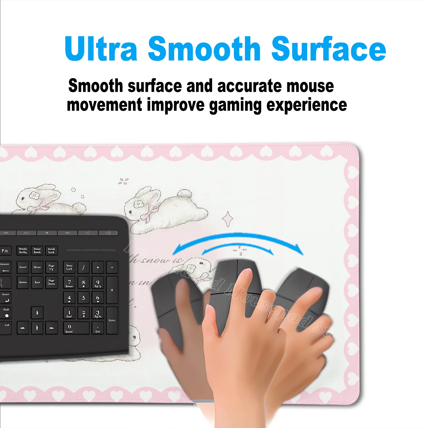 Pink Rabbit XXL Cute Love Gaming Mouse Pad - Non-Slip Soft Surface Desk Mat for Home and Office Decor
