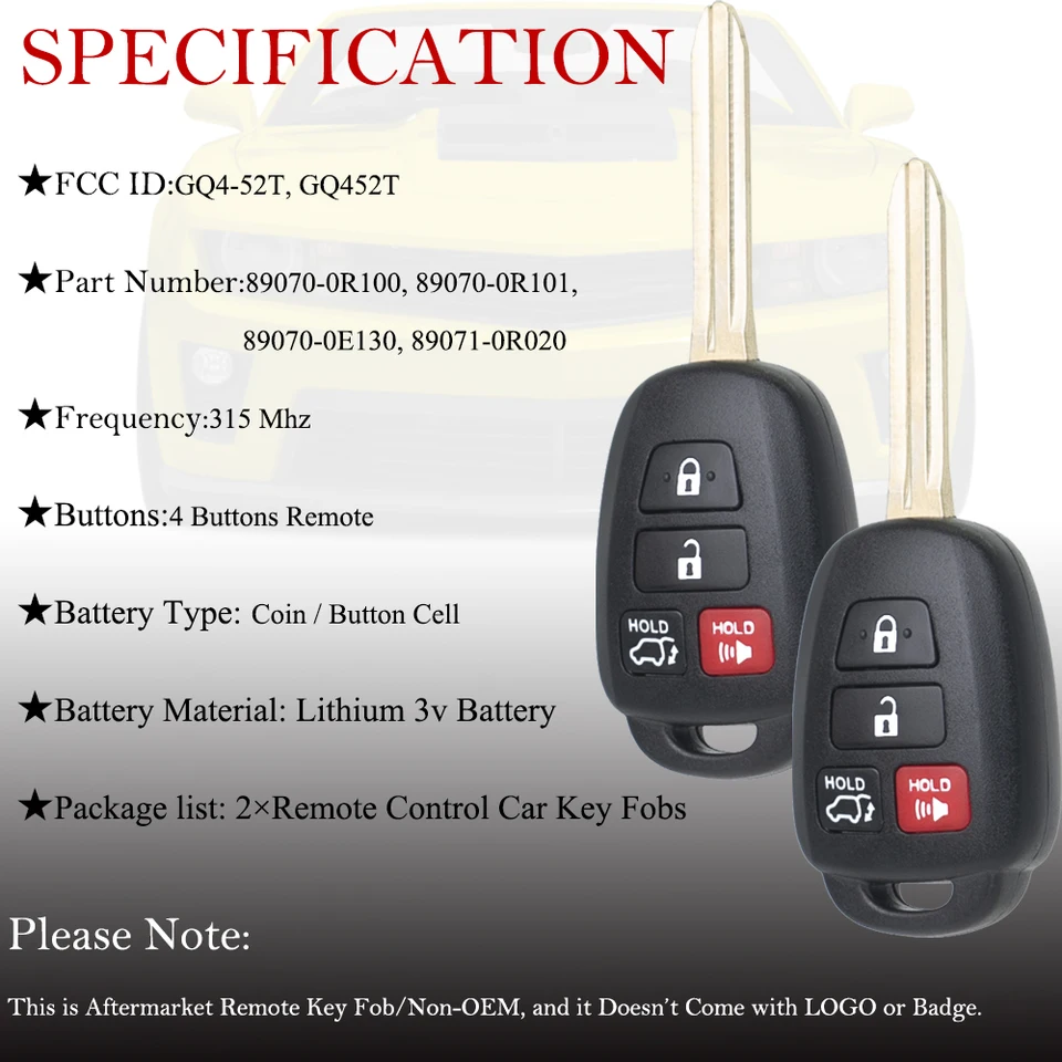 13-19 Toyota Rav4/Highlander/Sequoia 4 Btn Remote Head Key OEM 13-19 Toyota Rav4/Highlander/Sequoia 4 Btn Remote Head Key OEM