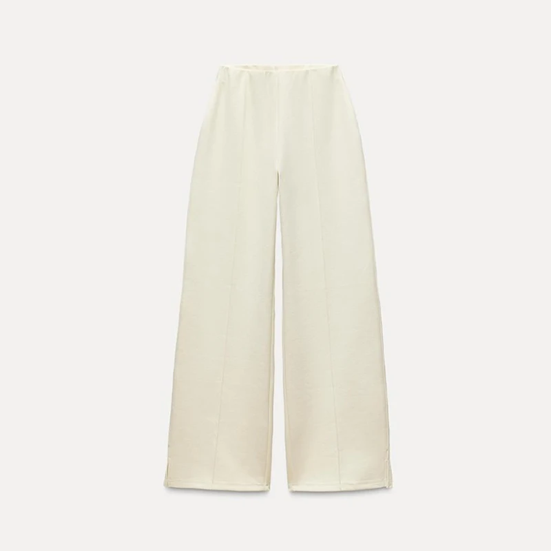 Casual Women's 2-piece Solid Pants Sets Long Sleeve O-neck Sweatshirts Wide Leg Pleated Trousers Autumn Lady Lazy Tracksuit