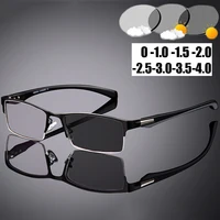 Finished Half Frame Photochromic Outdoor Sunglasses for Myopia Eyeglasses Vintage Men's Square Prescription Short Sight Glasses 1