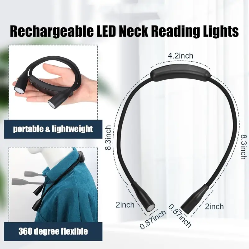 Rechargeable LED Neck Reading Lights Neck Light for Reading Lamp 3 Colors 9 Brightness Flexible Arm Neck Light Read Book Light - Image 3