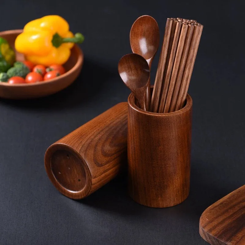 Bamboo Wooden Chopstick Cylinder Tableware Drainage Kitchen Storage Container Bamboo Sign Cylinder Restaurant Supplies 5