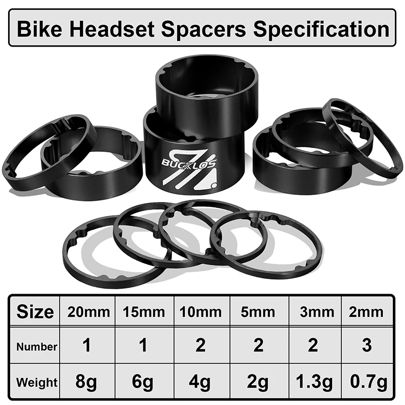 BUCKLOS 자전거 헤드셋 스페이서, MTB 도로 자전거 스페이서 포크 와셔, 2-20mm 알루미늄 스템 스페이서, 28.6 31.8mm, 1-1/8 인치 나사리스, 11 개