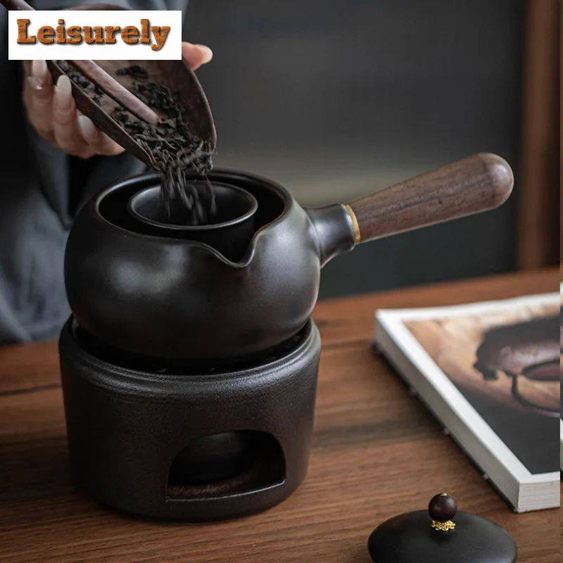 700ML Handmade Kiln Change Red Ceramic Teapot  Solid Wood Side Handle Health Pot Boiling Water Large Kettle Kung Fu Tea Set Gift