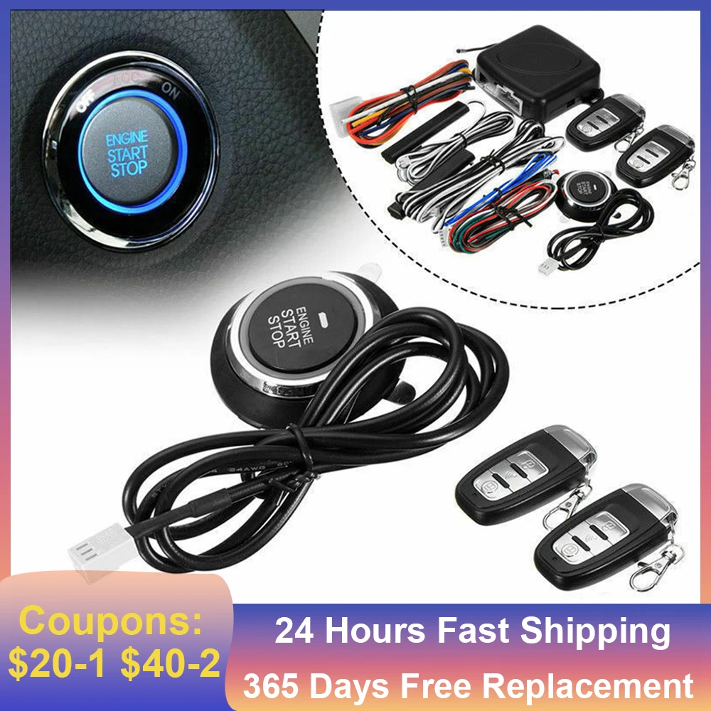 12V Universal Car Keyless Entry System Engine Start Alarm System One-Button Start/Stop System Remote Starter Stop Accessories