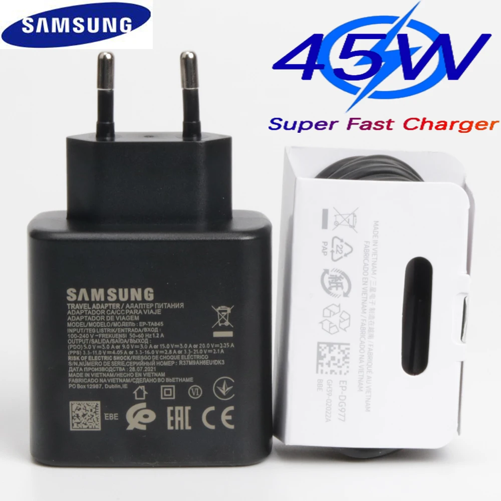 삼성 S22 울트라 Usb c형 45w 갤럭시 S21 S20 FE 노트 10 플러스용 오리지널 초고속 충전, PD 벽면 전원