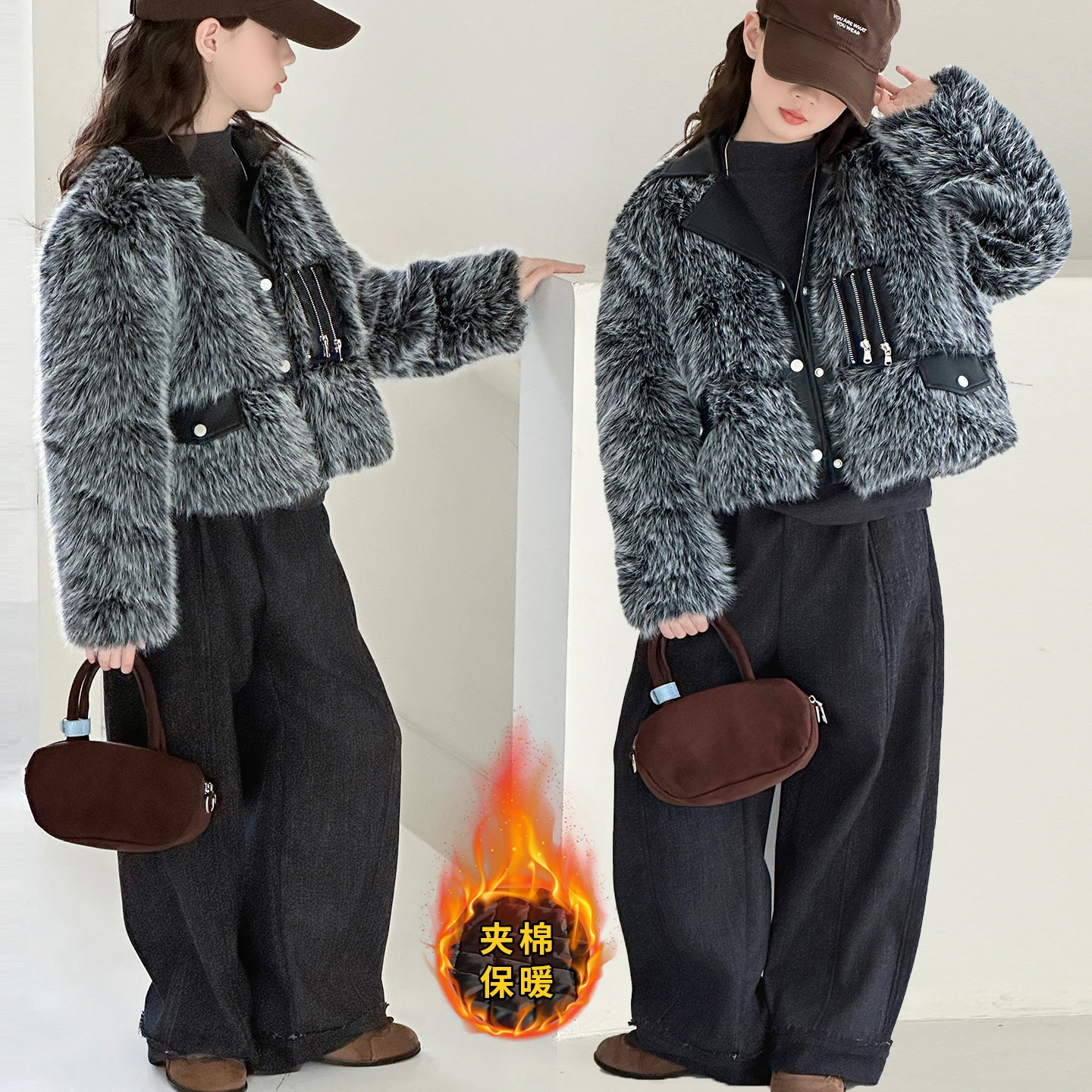 십대 소녀 겨울 두꺼운 털코트 아동용 벨벳 스플라이싱 재킷 외투 한국 아동용 면 파카 아우터웨어