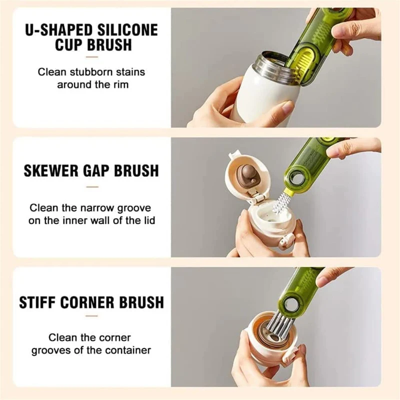 GCP Products 3X 3In1 Tiny Bottle Cup Lid Detail Brush Multi-Functional  Crevice Cleaning Tool
