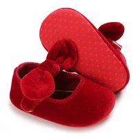 Chaussures en velours rouge pour nouveau-né fille de 0 à 18 mois, chaussures de princesse de noël pour bébé fille de 0 à 18 mois, avec nœud pour les premiers pas 2