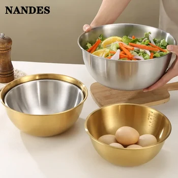 Lavabo per insalata in acciaio inossidabile Ciotola per mescolare Cucina per uso domestico e in scala Cucina Impastare l'impasto Cottura alla crema Stoviglie in stile 1