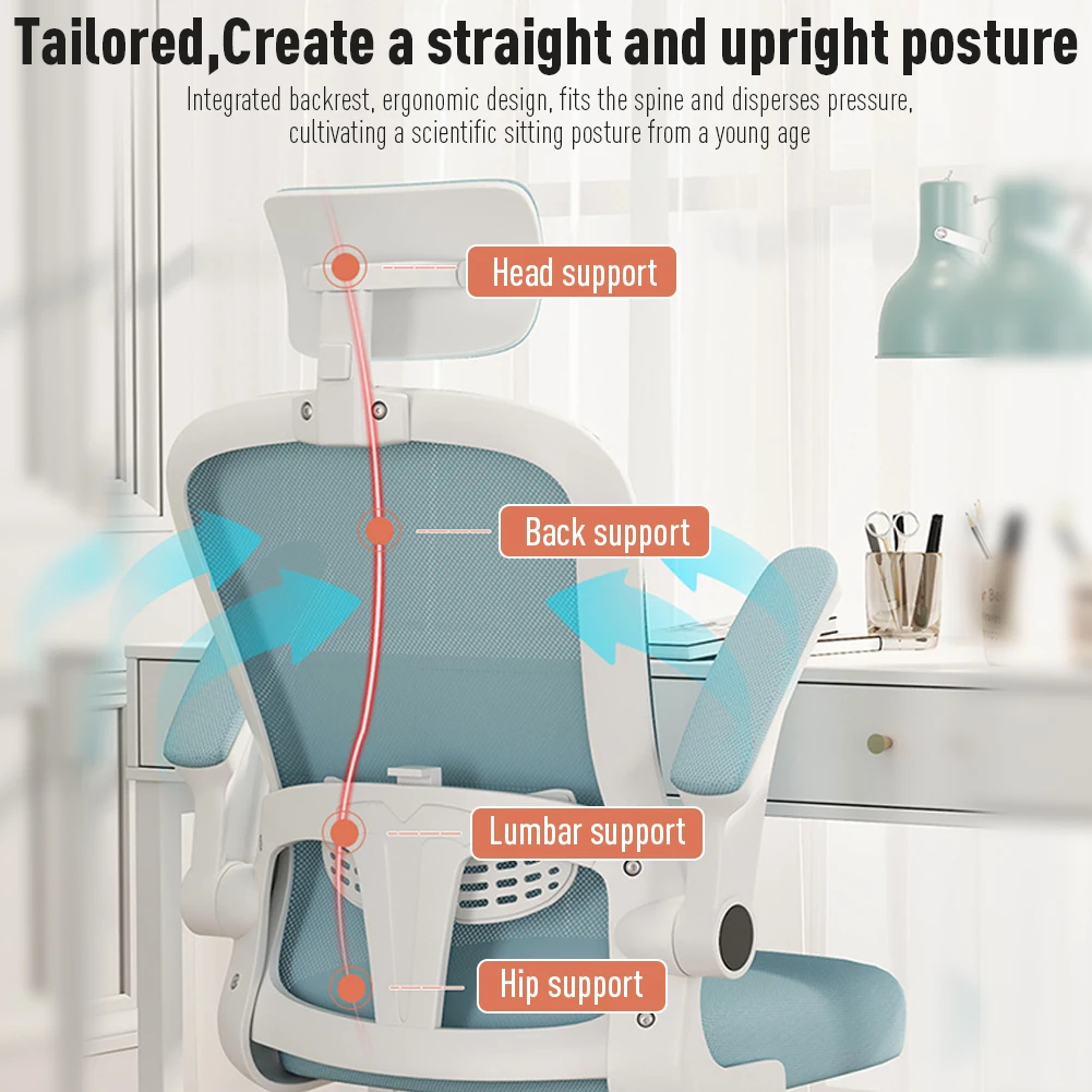 Office Chair With Headrest Armrests 90-125 &deg; Adjustable Comfortable Breathable Mesh Home Office Furniture For Relieve Fatigue