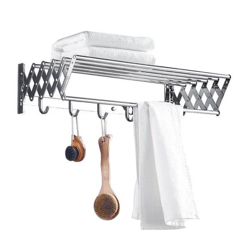New Product Stainless Steel Bath Towel Rack Toilet Bathroom Shelf Activity Retractable Folding Towel Rack Drying