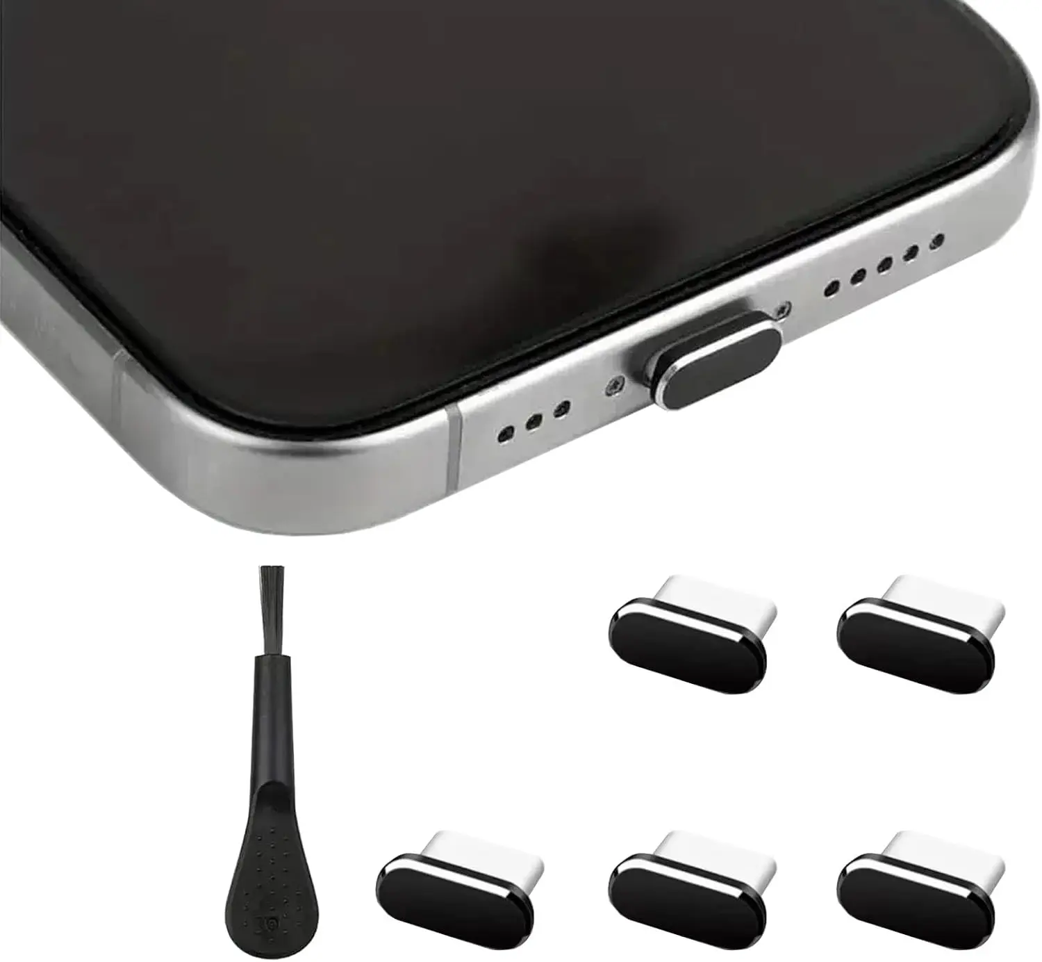 USB C 먼지 방지 플러그(청소 브러시 포함), 아이폰 15-17 Pro Max, 삼성 S23-S25 및 모든 USB-C 기기용 충전 포트 먼지 방지 캡
