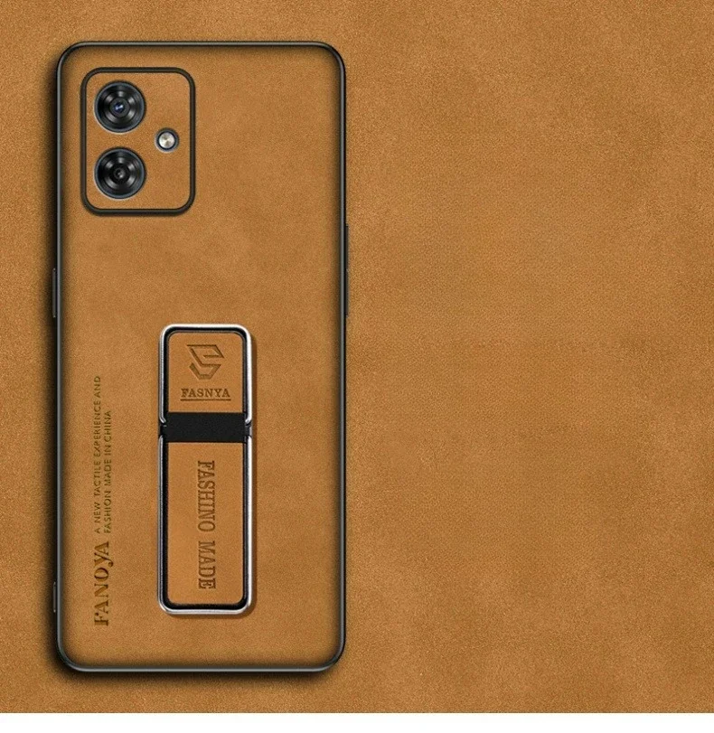 Premium Sheepskin Leather Case with Matte Stand Holder and Silicone Frame Back Cover