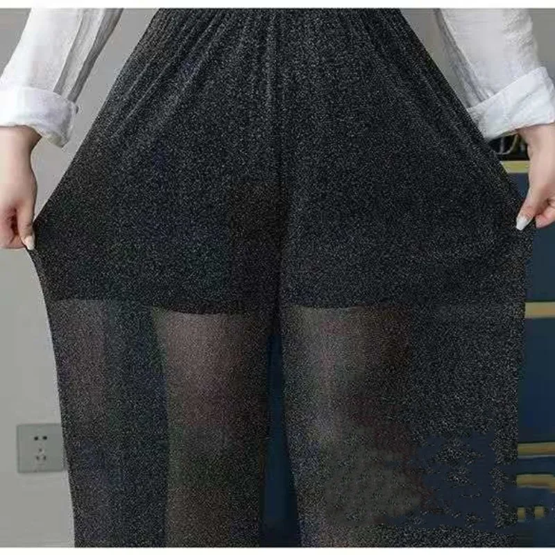 Women's 2024 Spring Summer New Solid Color Harajuku Loose Elastic High-waisted Gauze Bright Silk Casual Korean Wide Leg Pants