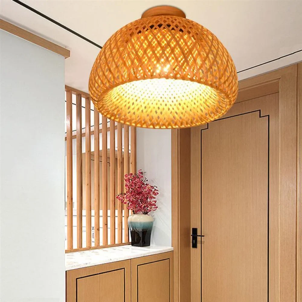 Modern Natural Bamboo Ceiling Lights E27 Minimalism Home Creative Lighting Chinese Zen Tea Room Aisle Decor Cage Lamp Fixtures