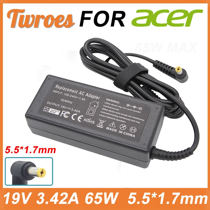 

Laptop Charger Adapter 19V 3.42A 65W 5.5*1.7mm AC For Acer Aspire 5315 5630 5735 5920 5535 5738 6920 6530G 7739Z Power Supply