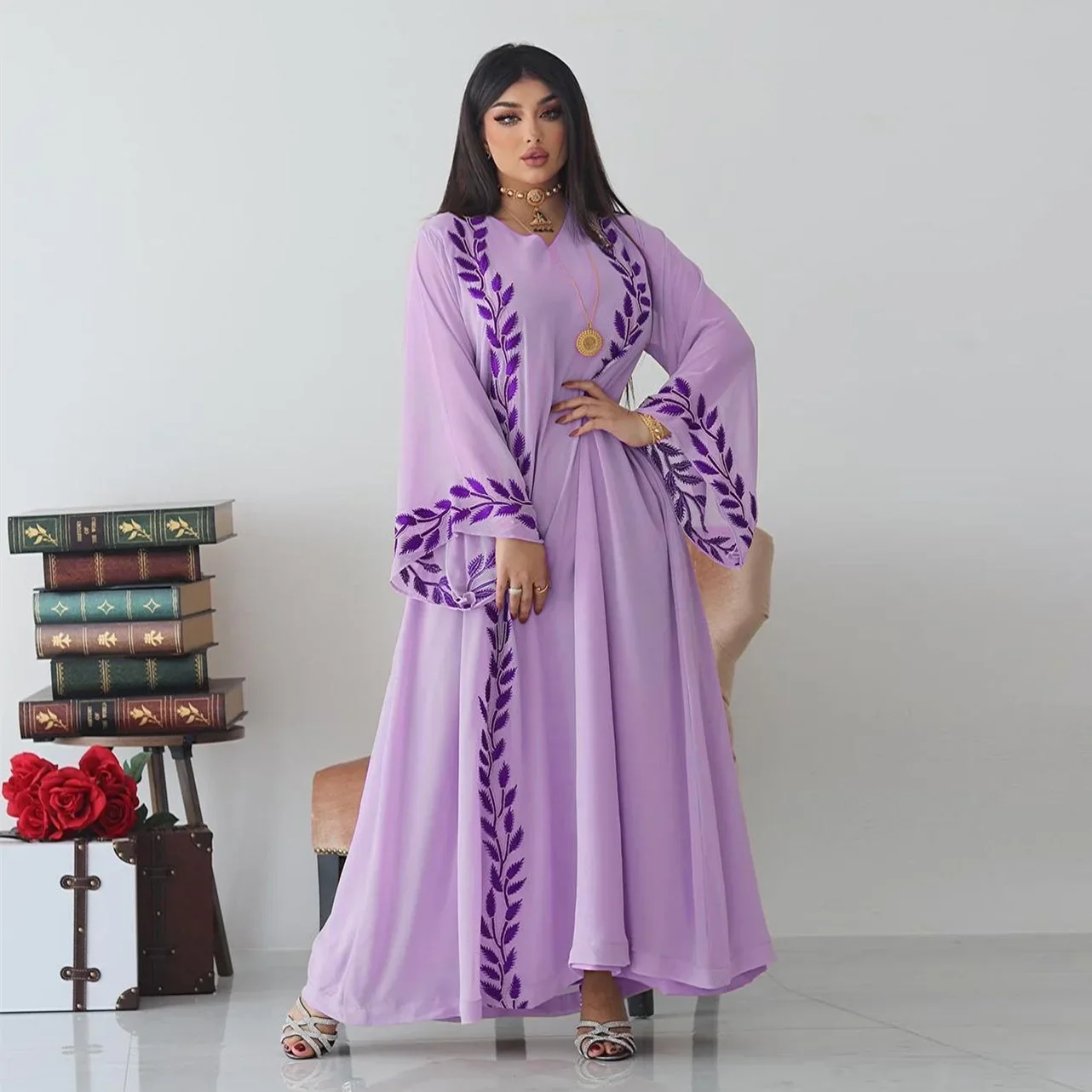 Morocco Abaya with Matching Hijab Set Chiffon Embroidery Muslim Party Long Dress Abayas for Women Dubai Luxury Kaftan Islam Robe