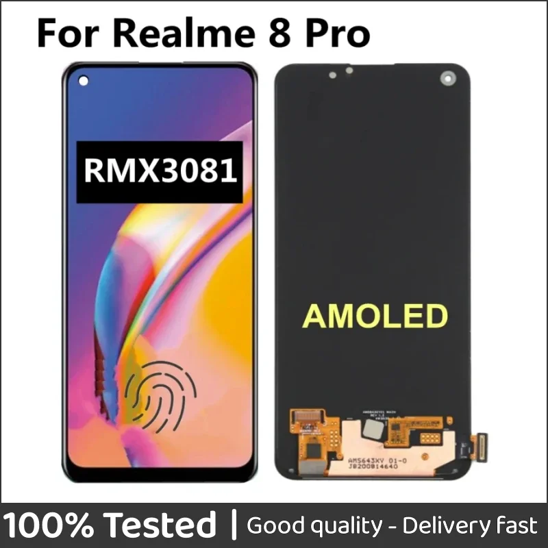 

6.4" AMOLED For Realme 8 Pro LCD Display with Touch Screen Panel Glass Digitizer Assembly For Realme8 Pro RMX3081 LCD