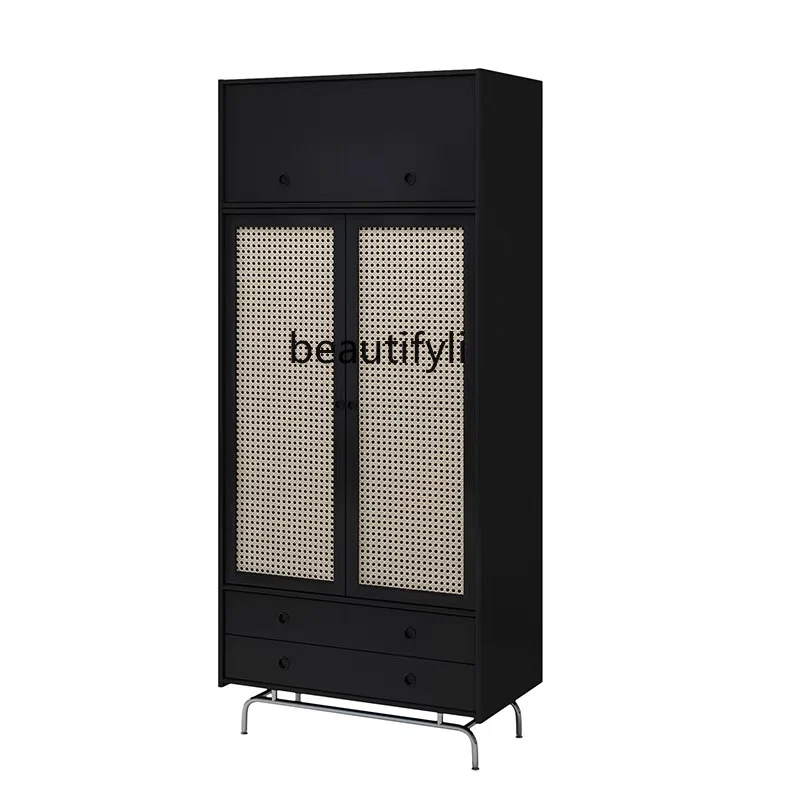 

Solid Wood Rattan Wardrobe Small Apartment Bedroom Large Capacity Wardrobe Storage Cabinet Home Storage Cabinet furniture