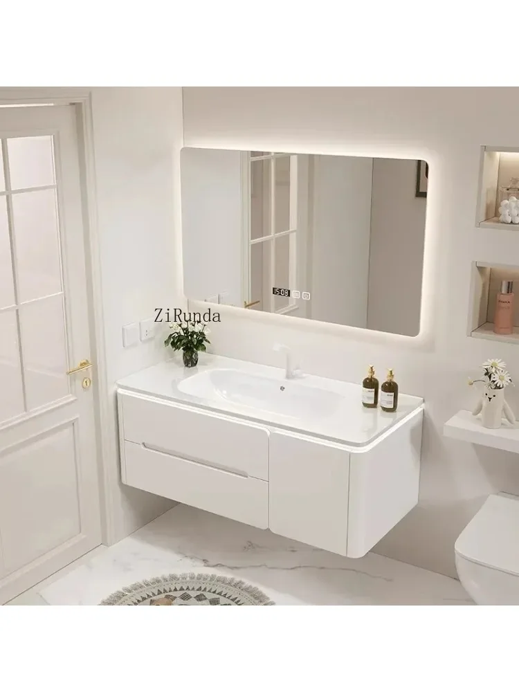 Simple Smart Bathroom Cabinet Ceramic Integrated Basin Makeup Storage Bathroom Mirror Cabinet Fashion Home