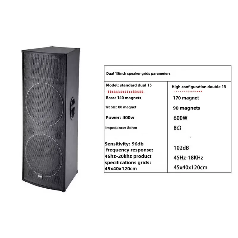 KYYSLB PVC Professional Double 15 inch Stage Performance Audio T1515 Outdoor High Power Bass Speaker