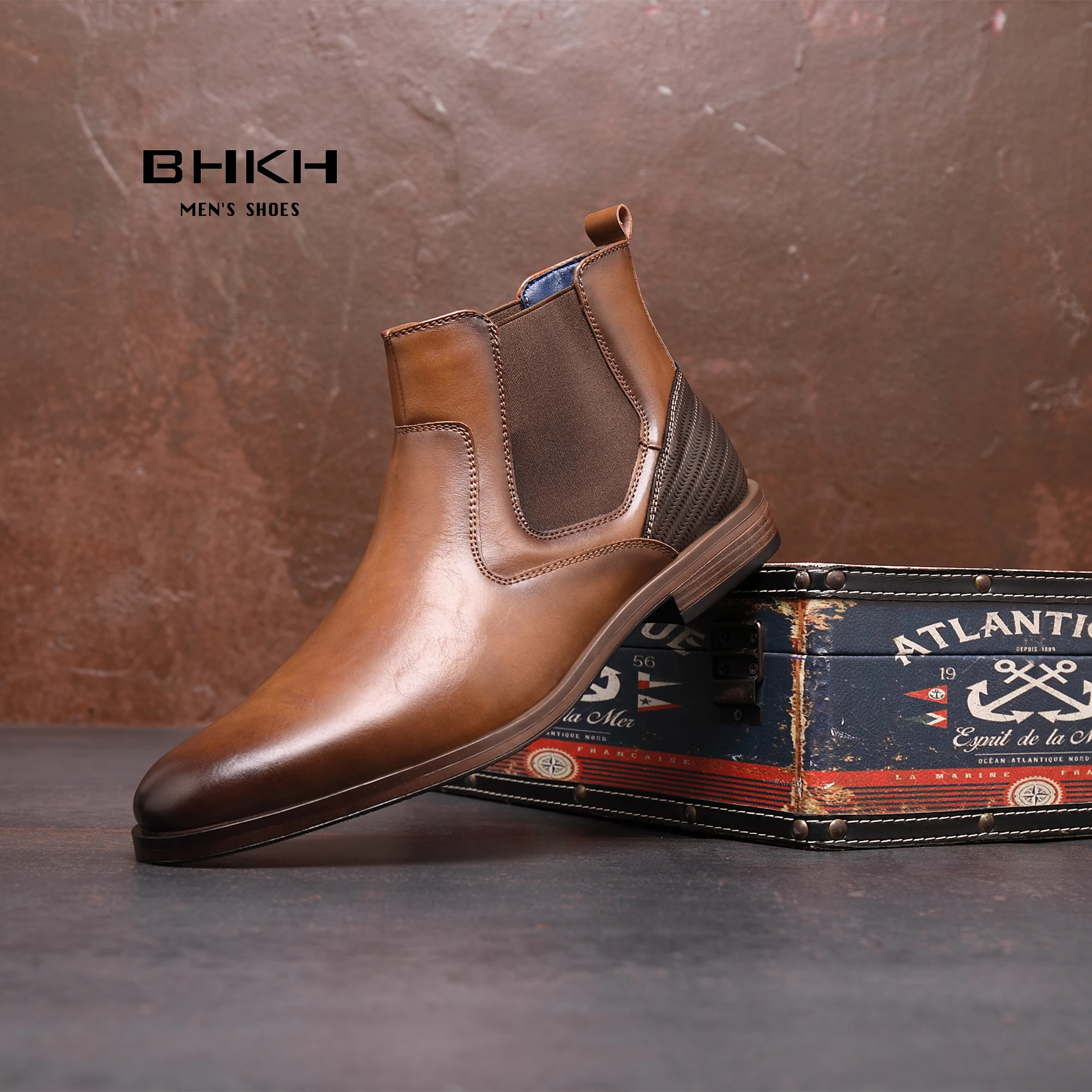 Chelsea Boots Men Soft Leather Elastic Strap Ankle Smart Formal Business Dress shoes Winter