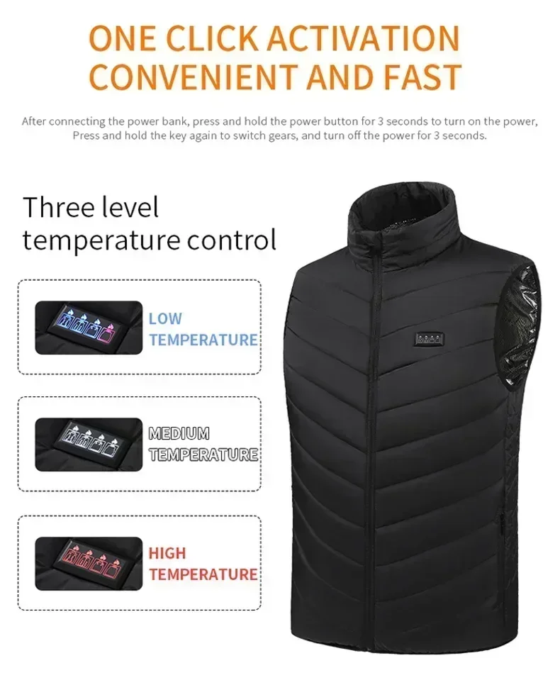 27 Zone Heating Vest Jacket Men's Winter USB Smart Electric Sleeveless Jacket Self-heating Clothes Women's Snow Warm Padded Coat 4