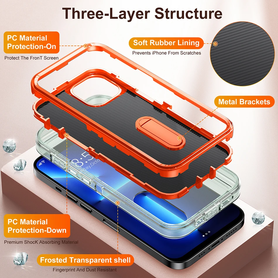 SANNIER Shockproof Phone Case For iPhone 13 Mini 11Pro 12Pro 13Pro Fashion Metal Bracket Cover For iPhone 13 12 11 Pro Max capa iphone 13 mini slim case