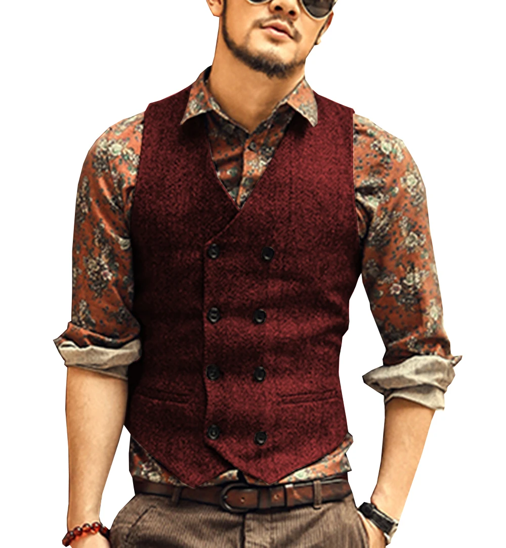 Men's Suits Vest  New Arrival Slim Fit Double Breasted Wool Men's Business Formal Waistcoat t Groomsemen For Wedding 5