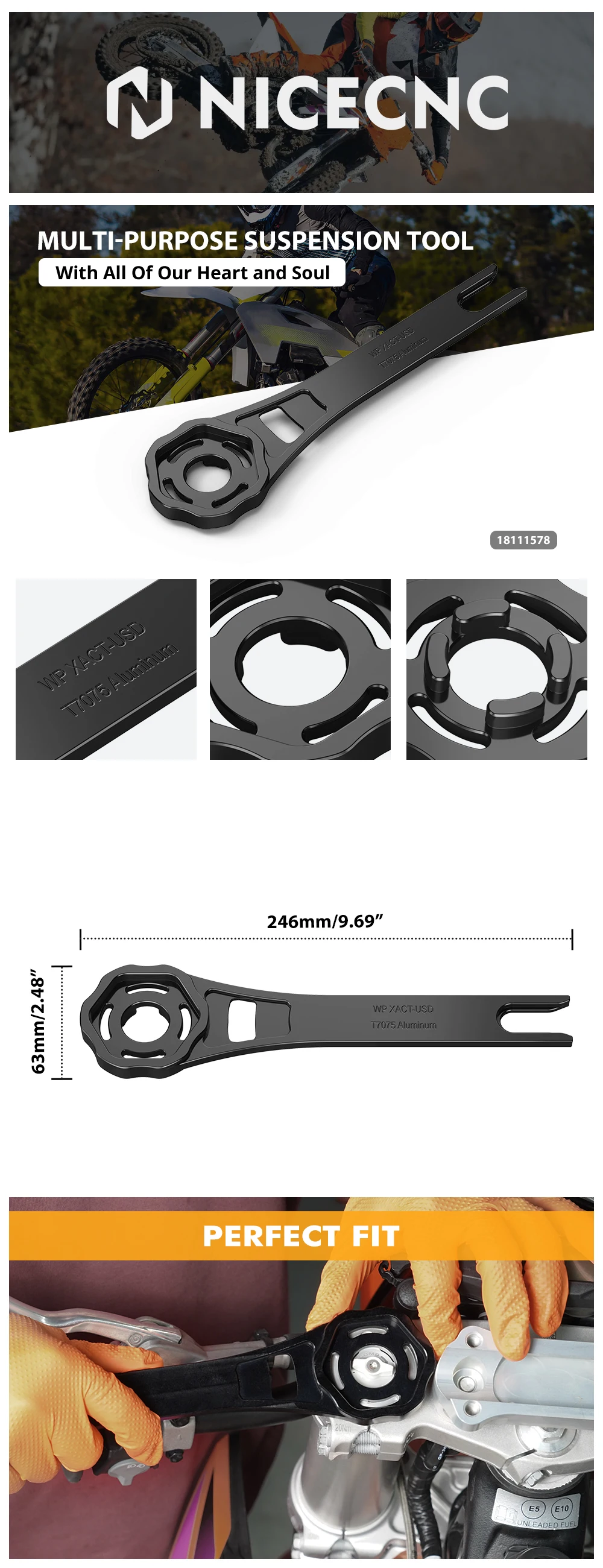 Für Husqvarna TE300 TE250 FE250 FE350 FE450 501 2024 TX300 2023-2024 Mehrzweck-Aufhängungswerkzeug Vorderradgabel-Kappenschlüssel – Detail 1