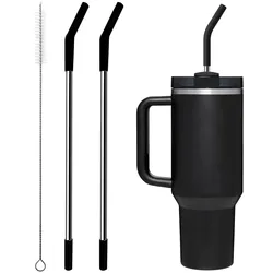 Stainless Steel Straw Set with Silicone Tips and Cleaning Brush (Black)