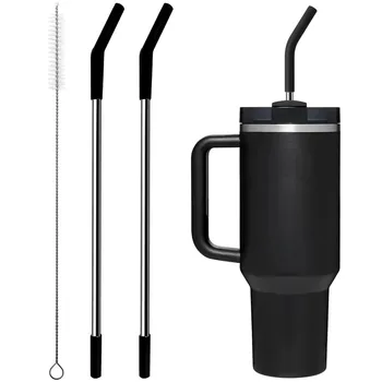 Stainless Steel Straw with Silicone Tip for Stanley Cup 2Pcs Replacement Straws for Stanley 40oz, 30oz Tumbler 1Pcs Straw Brush