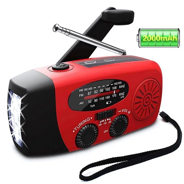 Lampe de camping solaire à manivelle 62 avec radio AM/FM, lampe de poche LED, dynamo à main multifonctionnel, chargement USB, extérieur, 2000mAh 1