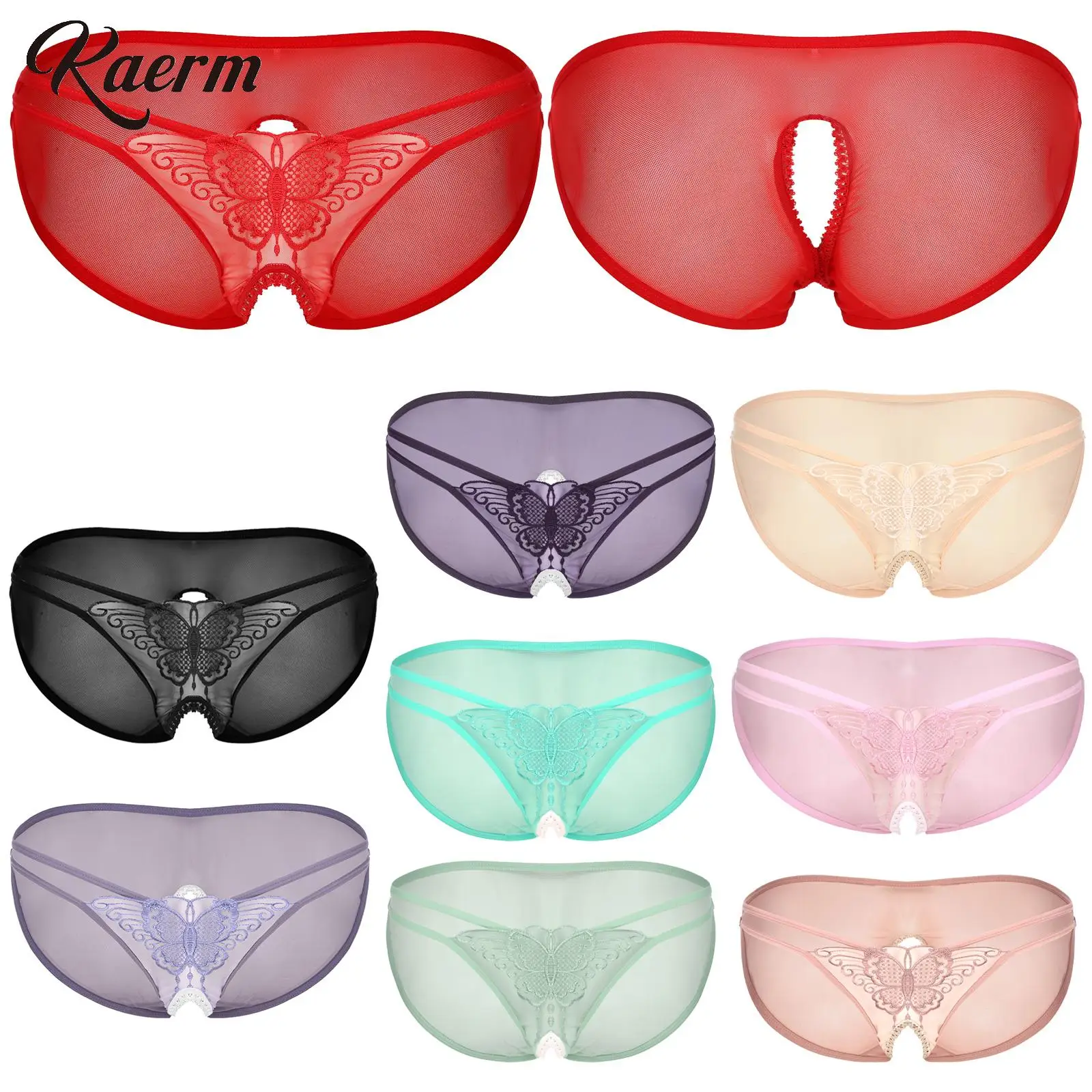 Sissy Butterfly Lace Panties for Men Sexy Crotchless Low Waist Lingerie Underwear Bikini Briefs Sheer Crossdresser Costume