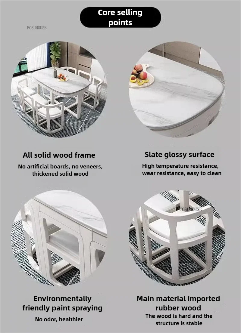 Nordic Space-saving 6-person Dining Table Home Solid Wood Dining Table and Chairs Minimalist Restaurant Marble Pattern Tables C