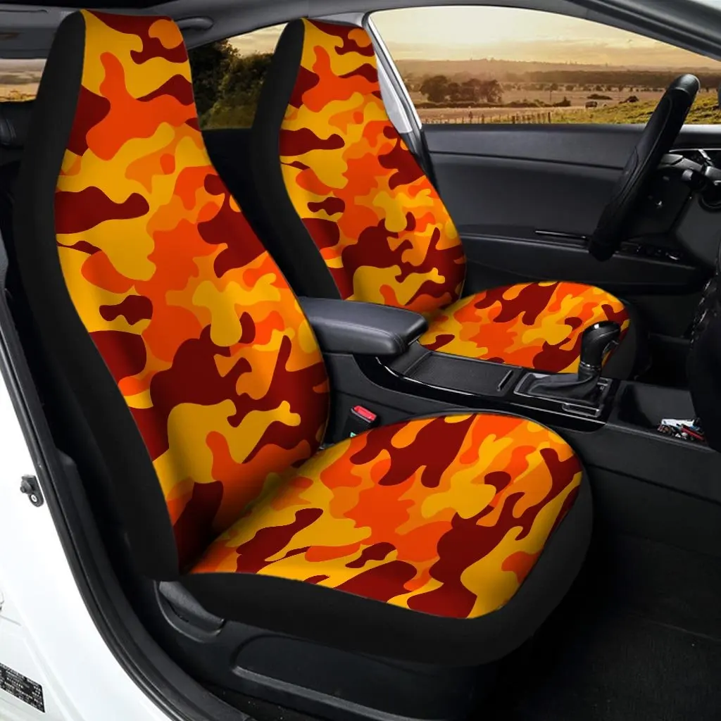 Orange Camouflage Camo Abstrakte Kunst Auto Sitzbezüge Paar 2