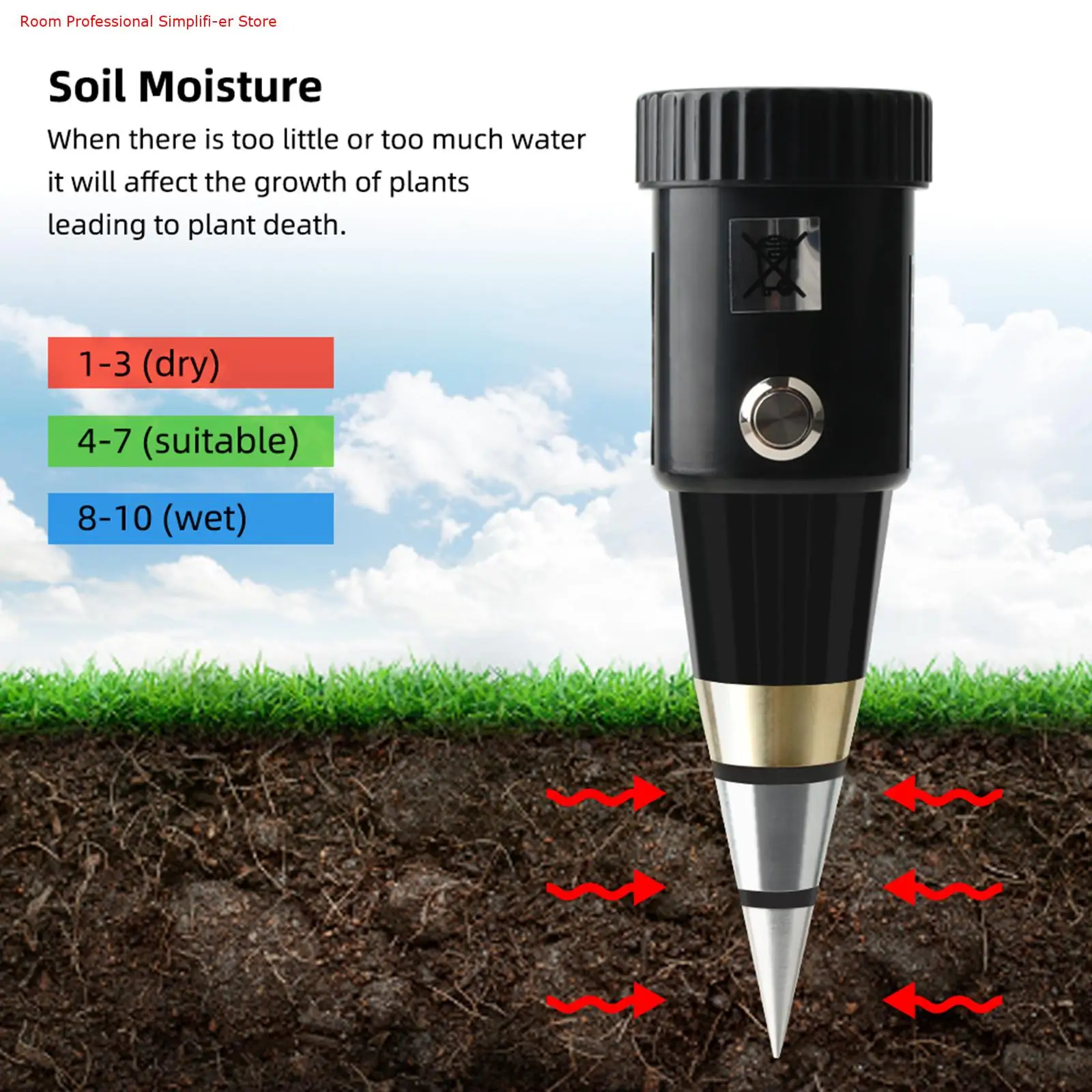 

Handheld Soil Moisture PH Meter Acidity Humidity Tester Metal Sensor Probe No Battery Hygrometer for Planting Garden Tool