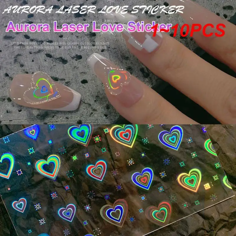 

1~10PCS Aurora Laser Heart Nail Art Sticker Super Shiny Star Pattern Nail Glass Foil Film Sticker Manicure Nail Decoration