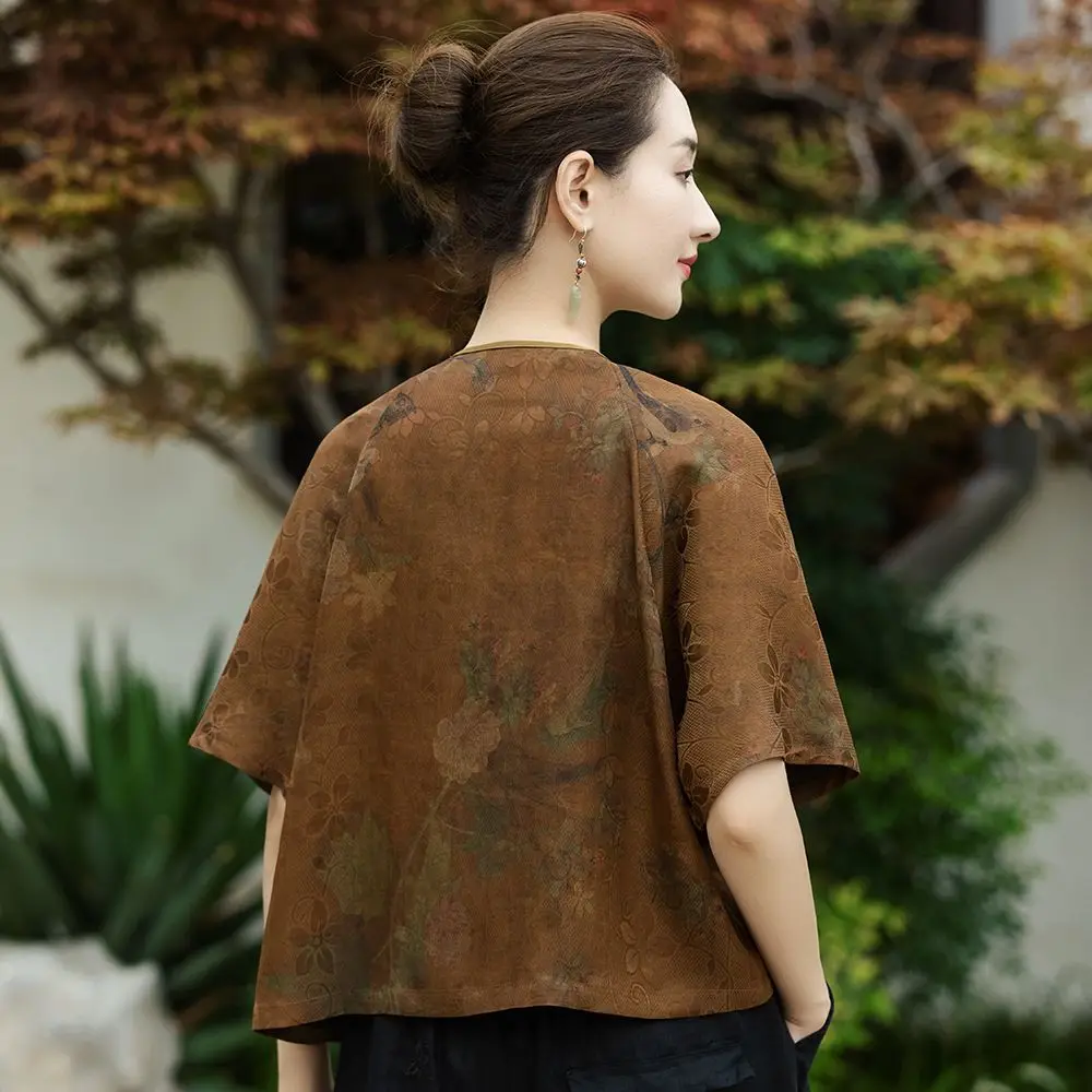 2023 Chinese style traditional hanfu blouse Womens summer short Chinese thin cardigan elegant tangsuits top vintage 