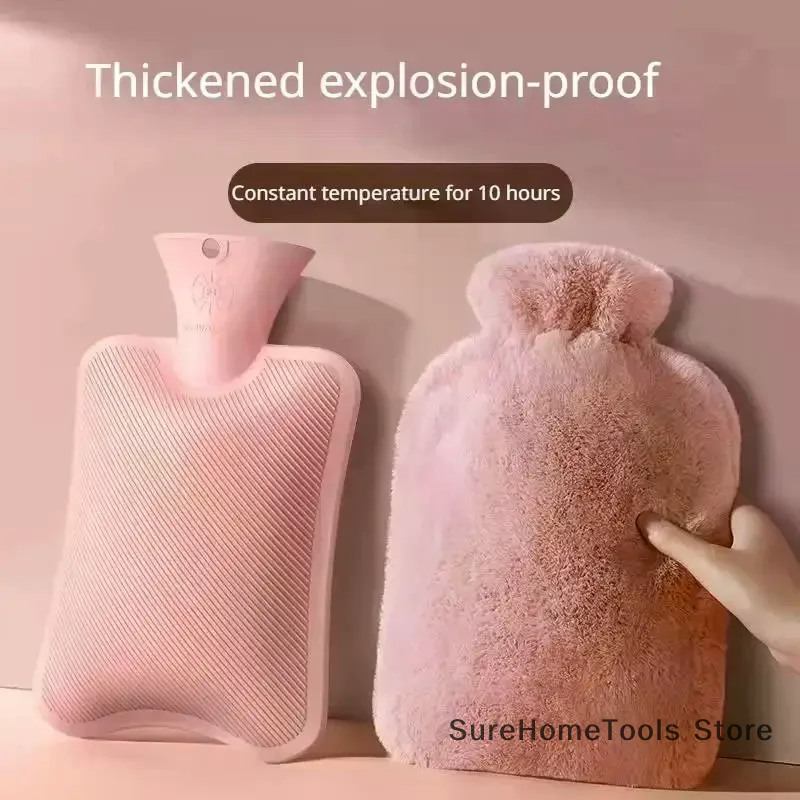 1000ML Explosion-Proof Soft Hot Water Bottle Removable Washable Cloth Cover Hand Foot Warmer Winter Girls Home Office