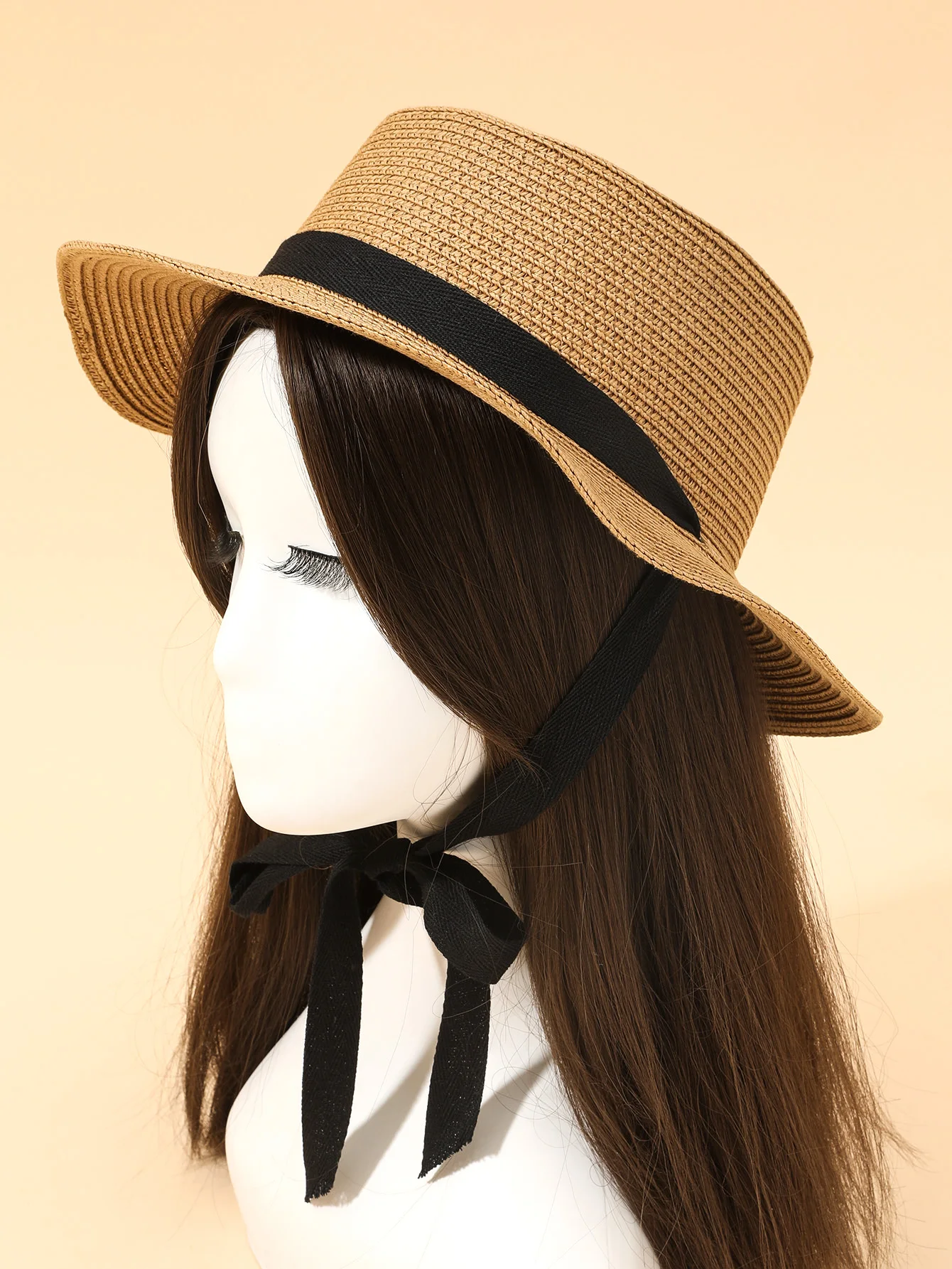 2022 Long Ribbon Decor Straw Hat For 