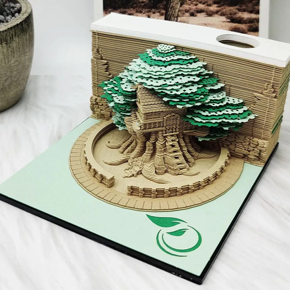 

1PC Green Treehouse Three-dimensional Paper Carving School Memo Time Piece 3D Pad Pads Lights Calendar Led Calendar P3U4