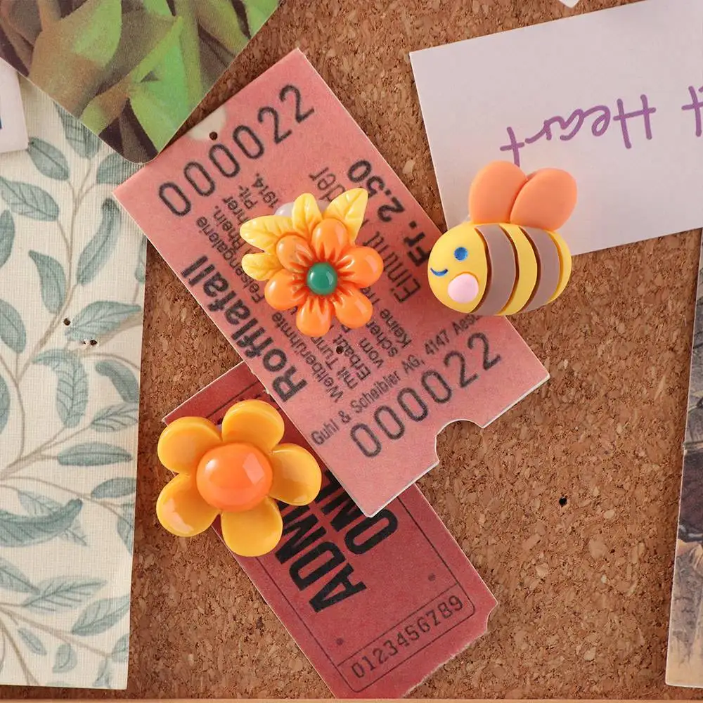 30Pcs 내구성 3D 꿀벌 꽃 푸시 핀 크리 에이 티브 DIY 보드 압정 간편한 설치 수지 코르크 보드 푸시핀 사무실 학교 용품