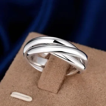 Offerta speciale anelli in argento Sterling 925 per le donne semplici tre cerchi taglia 5/6/7/8/9/10 regalo per feste di moda ragazza studente gioielli