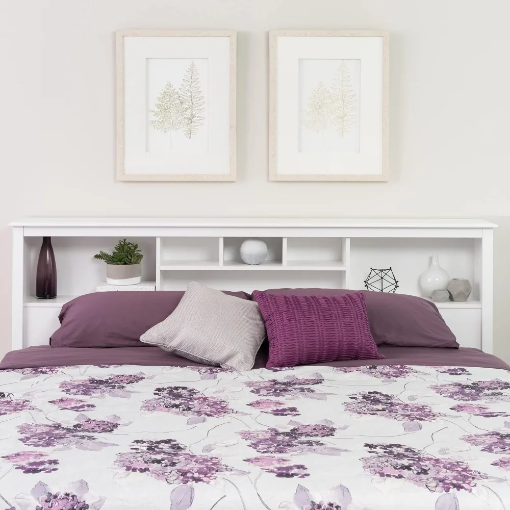 King Size Bed Headboard: Stylish White King Headboard with Bookcase for Size Beds