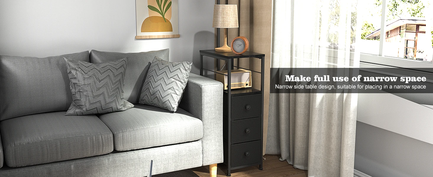 Narrow Small end Table with drawer for Small Space