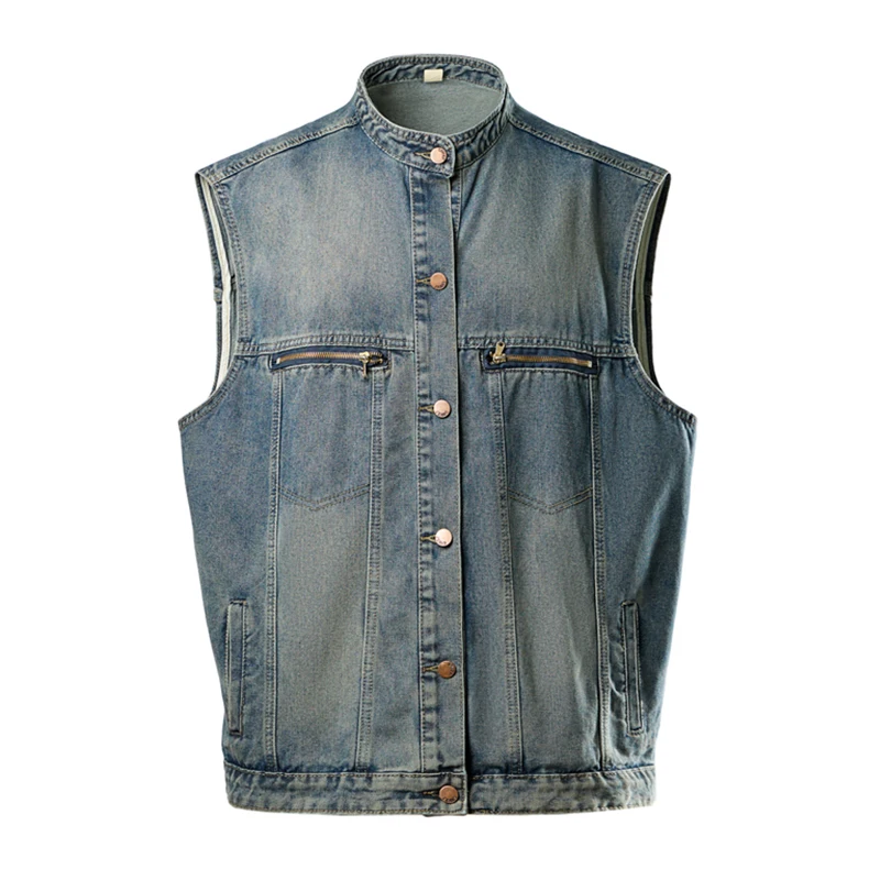 New Mens  Women's Denim Vests Casual Fashion Faux Old Stand-up Collar Button Denim Sleeveless Tops Vests