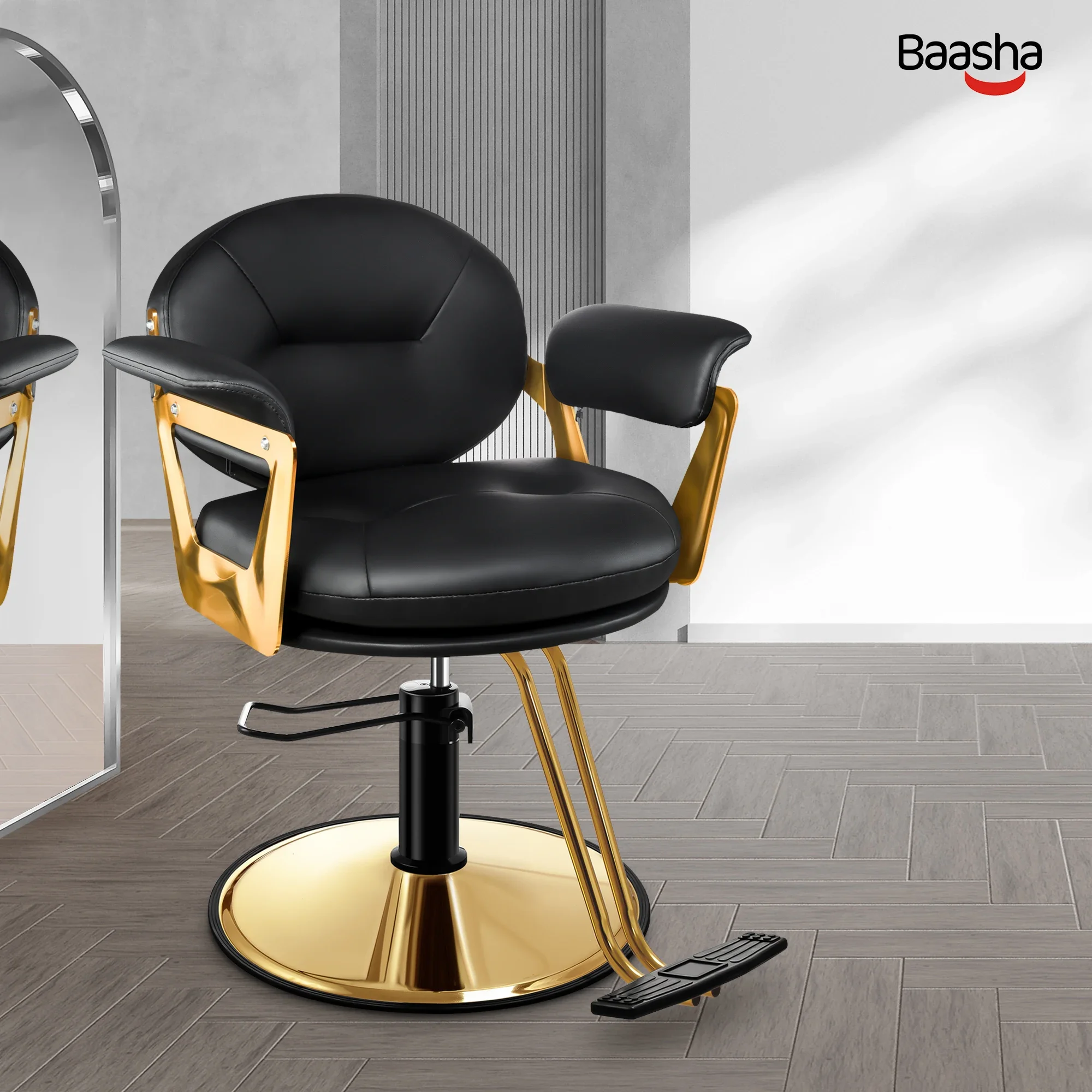 

Spinning Baasha Premium Gold Salon Chair Swivel Memory Foam Cushioning Tabouret Coiffeuse Stylish Salon Equipment Furniture