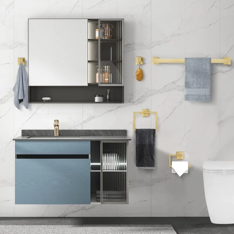 5-Piece Brushed Gold Bathroom Accessories Set 23.6 inch Brushed Gold Bath Hardware,Including Towel Racks for Bathroom